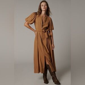 Anthropologie English Factory Short-Sleeve Tie-Waist Midi Dress Sz M NWT